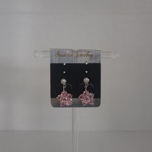 Chic Pink Crystal FlowerDrop Earrings